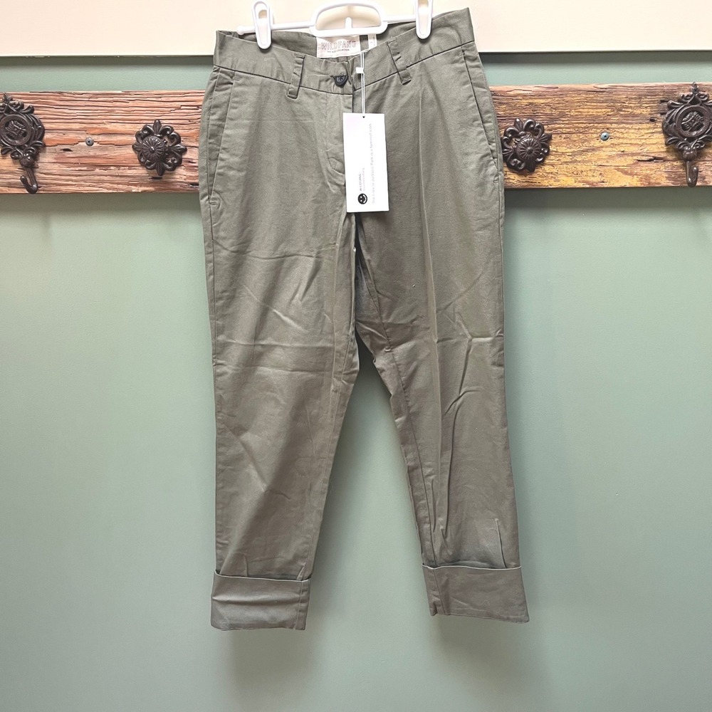 Wildfang The Ace Collection Olive Green Chino Cuffed Pants Size 8 NWT